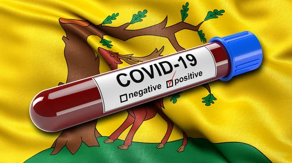 Flagga Berkshire Viftar Vinden Med Ett Positivt Covid Blodprovsrör Illustrationskoncept — Stockfoto