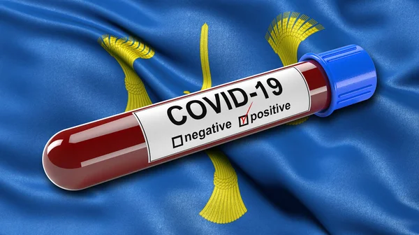 Flagga Cheshire Viftar Vinden Med Ett Positivt Covid Blodprovsrör Illustrationskoncept — Stockfoto