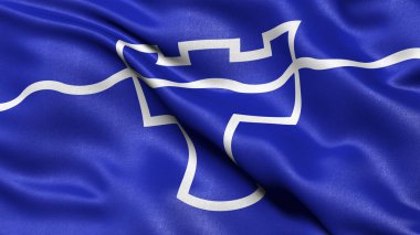 Tyne ve Wear 'ın bayrağı rüzgarda sallanıyor. 3B illüstrasyon.