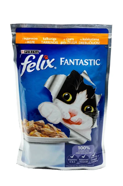 Kiev Oekraïne Nat December 2018 Kattenvoer Een Pakket Felix Fantastic — Stockfoto