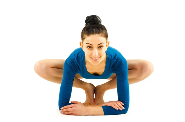 Hermosa Mujer Sana Practica Yoga Cuerpo Turquesa Aislado Sobre Fondo — Foto de Stock