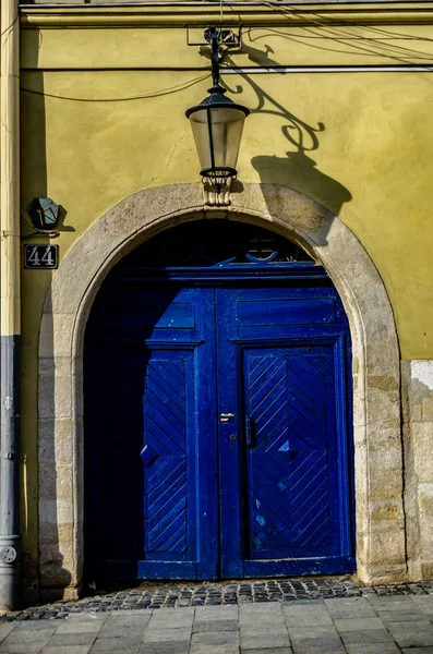 Красиві подвійні різьблені дерев'яні вхідні двері . — стокове фото