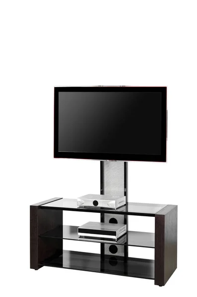 Plasma (LED) TV on a stand isolated on a white background.