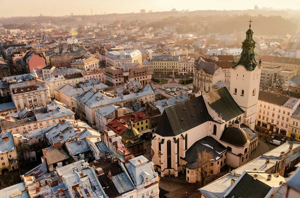 Top view of the roof of an old European city - Lviv.