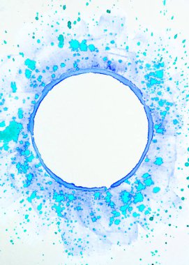 Yuvarlak çerçeve lekeler ve sıçrama ile suluboya boya ile boyanmış