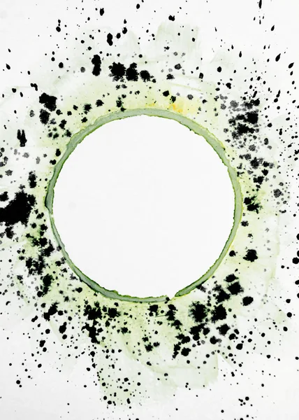 Round frame painted with watercolor paint with blots and splashe — Stock Photo, Image