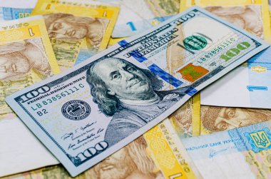 Bir Hryvnia 'nın arka planına karşı 100 dolar..