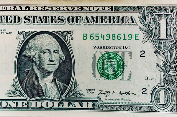 US 1  dollar bill close up, USA federal fed reserve note fragmen — Stock Photo, Image