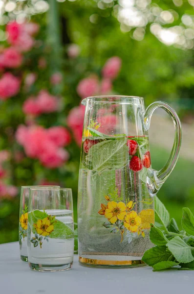 Zomertuin Van Een Landhuis Prettig Zomers Weekend Relax Frisdrank Limonade — Stockfoto