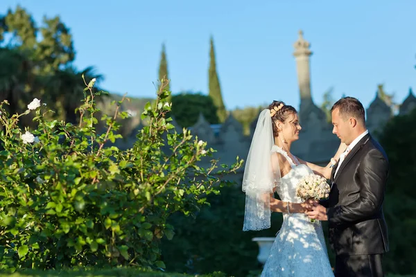 Bröllop. Brud och brudgum på deras bröllopsdag. Ett par älskare. — Stockfoto