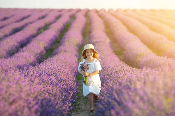 Beautiful girl in a field with lavender. — Stock Photo, Image