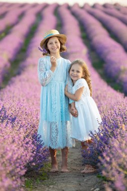 Lavantalı tarlada güzel bir kız.