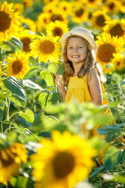 Dziecko na polu słonecznika. — Zdjęcie stockowe