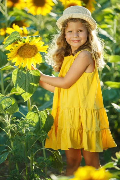 Niño en un campo de girasol. — Foto de Stock