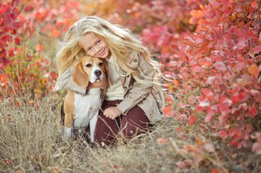 Doğada köpeği olan bir çocuk..