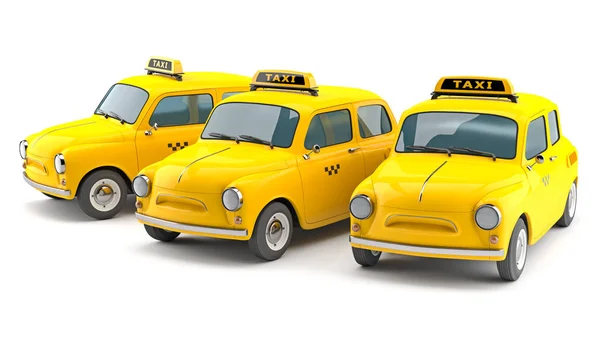 Illustratie Van Een Groep Vintage Gele Taxi Geïsoleerd Een Witte — Stockfoto