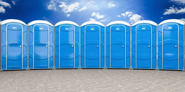 Illustration Grupp Mobila Blå Bio Toaletter — Stockfoto