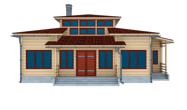 Illustration Cozy Wooden House White Background — Stock Photo, Image