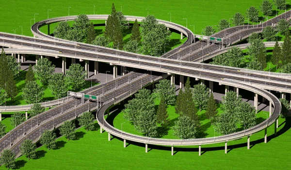 道路多级交通立交桥的3D插图 — 图库照片