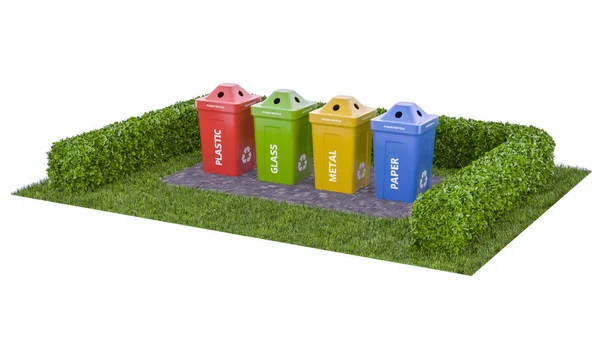 Ilustração Quatro Recipientes Coloridos Para Coleta Separada Lixo — Fotografia de Stock