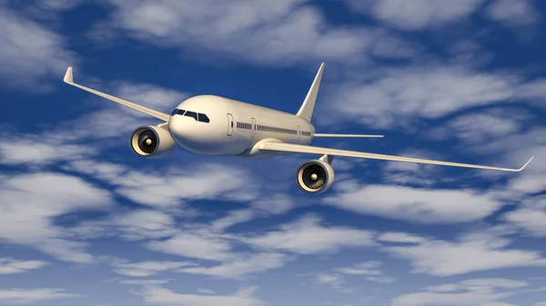 Illustration Ett Passagerarplan Som Flyger Den Blå Himlen — Stockfoto