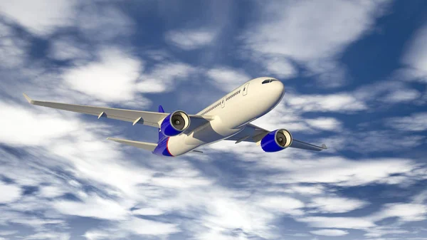 Illustration Ett Passagerarplan Som Flyger Den Blå Himlen Stockbild