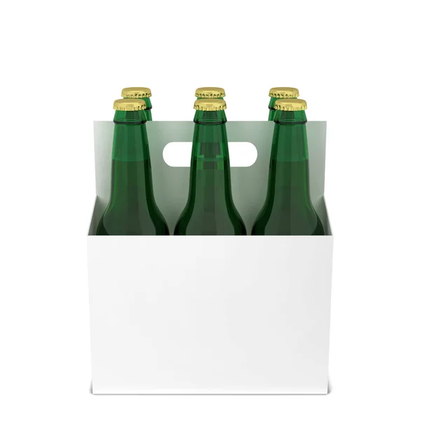 Μπύρα Φιάλες Έξι Πακέτο Απεικόνιση Που Απομονώνονται Λευκό Φόντο — Φωτογραφία Αρχείου