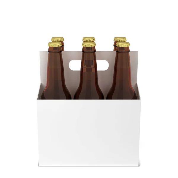 Botellas Cerveza Seis Paquetes Ilustración Aislada Sobre Fondo Blanco —  Fotos de Stock