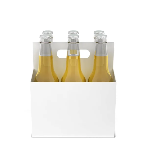 Bierflaschen Sixpack Illustration Isoliert Auf Weißem Hintergrund — Stockfoto