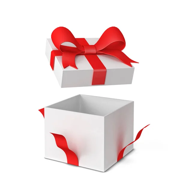 Opened Gift Box Colourful Bow Ribbon Illustration Isolated White Background — Stock Photo, Image