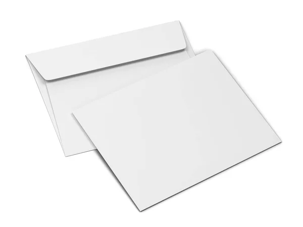Blankt Papper Kuvert Mockup Illustration Isolerade Vit Bakgrund — Stockfoto