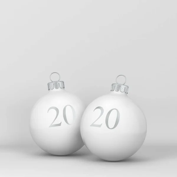 Deux boules de Noël avec signe 2020 dessus. Nouvelle année concept — Photo