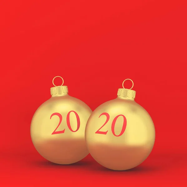 Dvě vánoční koule se znaménkem 2020 na nich. Koncept nového roku — Stock fotografie