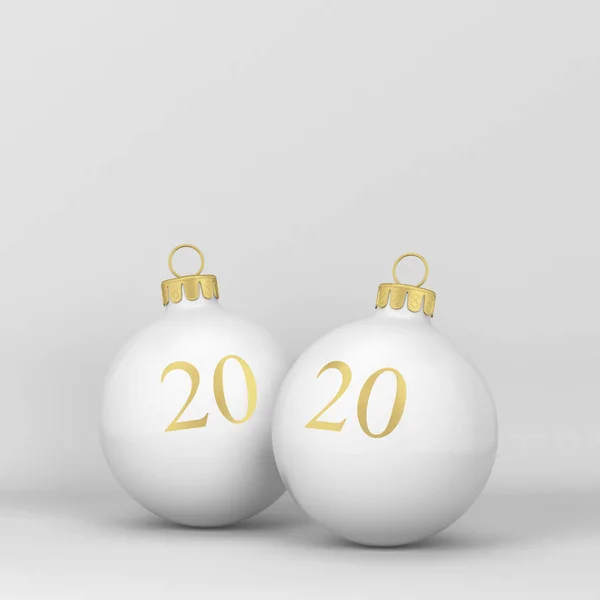 Dos bolas de Navidad con signo 2020 en ellos. Concepto de año nuevo —  Fotos de Stock