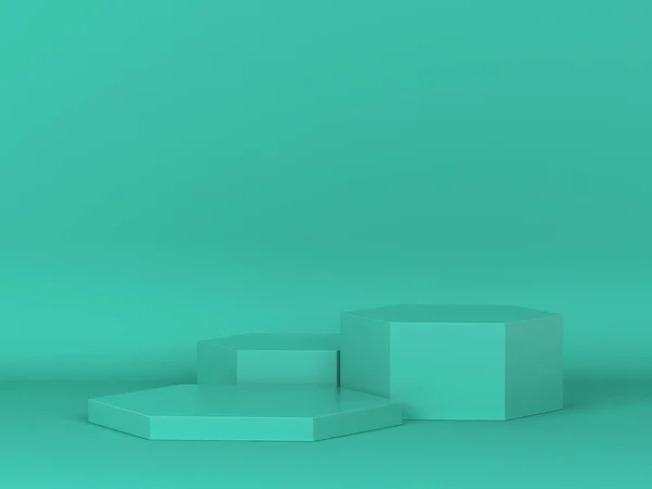 3つの六角形の表彰台 ミニマルなシーン 3Dイラスト — ストック写真