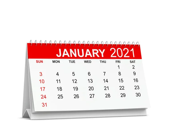 Calendar Year 2021 Week Starts Sunday Illustration Isolated White Background — Stock Photo, Image