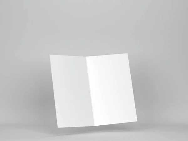 空のグリーティングカードやパンフレットのモックアップ 灰色の背景の3Dイラスト — ストック写真