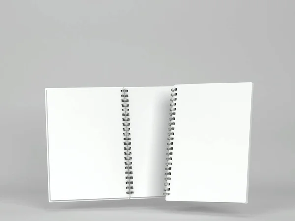 ブランクノートブックのモックアップ 灰色の背景の3Dイラスト — ストック写真