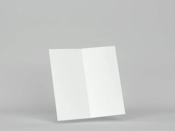 ブランク二つ折りのパンフレットモックアップ 灰色の背景の3Dイラスト — ストック写真