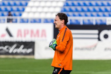 Kiev, Ukrayna - 19 Mayıs 2018 Andriy Pyatov maç başlamadan önce. Ukrayna Premier Ligi maç Dinamo Kiev Shakhtar Donetsk Dinamo Kiev Stadyumu'nda.
