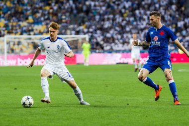 Kiev, Ukrayna - 14 Ağustos 2018 Viktor Tsygankov eylem sırasında Uefa Şampiyonlar Ligi maç Dinamo Kiev Slavia Prag Kiev, Ukrayna Milli Güvenlik Olimpiyat Stadyumu'nda.