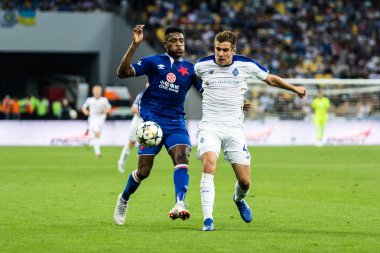 Kiev, Ukrayna - 14 Ağustos 2018 Artem Besedin eylem sırasında Uefa Şampiyonlar Ligi maç Dinamo Kiev Slavia Prag Kiev, Ukrayna Milli Güvenlik Olimpiyat Stadyumu'nda.