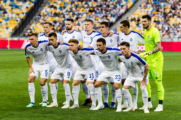 Kyiv, Ukraine - August 14, 2018 FC Dynamo Kyiv players team photo during UEFA Champions League match Dynamo Kyiv  Slavia Prague at NSC Olympic stadium in Kyiv, Ukraine.