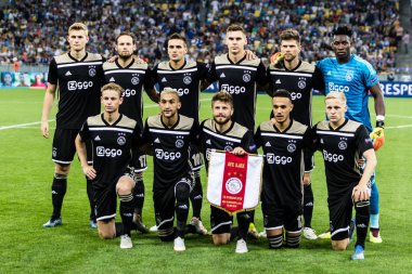 Kiev, Ukrayna - 24 Ağustos 2018 başlangıç Uefa Şampiyonlar Ligi maç önce Kiev, Ukrayna Milli Güvenlik Olimpiyat Stadyumu'nda Dinamo Kiev Afc Ajax Ajax takım fotoğraf.