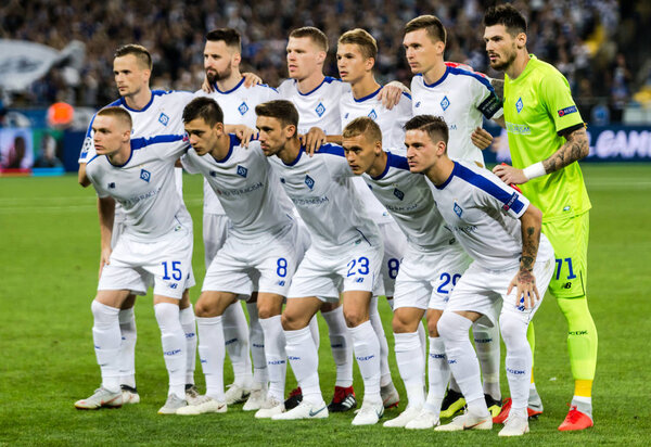 Kyiv, Ukraine - August 24, 2018 Dynamo Kyiv team photo before the start UEFA Champions League match Dynamo Kyiv  AFC Ajax at NSC Olympic stadium in Kyiv, Ukraine.