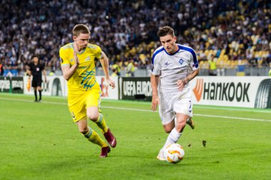Kiev, Ukrayna - 20 Eylül 2018 oyuncular eylem sırasında Uefa Avrupa Ligi maç Dinamo Kiev Astana Kiev, Ukrayna Milli Güvenlik Olimpiyat Stadyumu'nda.