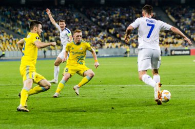 Kiev, Ukrayna - 20 Eylül 2018 oyuncular eylem sırasında Uefa Avrupa Ligi maç Dinamo Kiev Astana Kiev, Ukrayna Milli Güvenlik Olimpiyat Stadyumu'nda.