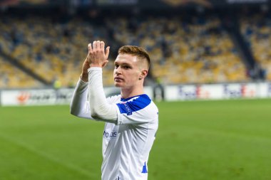 Kiev, Ukrayna 8 Kasım 2018: Viktor Tsygankov portre sırasında Uefa Avrupa Ligi maç Dinamo Kiev Stade Rennais Kiev, Ukrayna Milli Güvenlik Olimpiyat Stadyumu'nda.