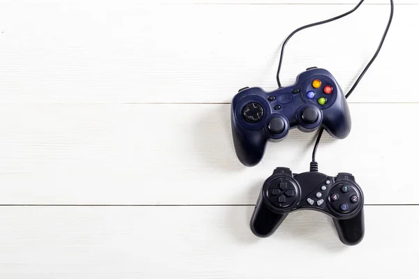 Retro Computer Gaming Controllers Geplaatst Houten Achtergrond Home Video Games — Stockfoto