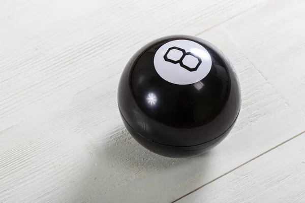 Magic Prediction Eight Ball White Wooden Background — Stock Photo, Image